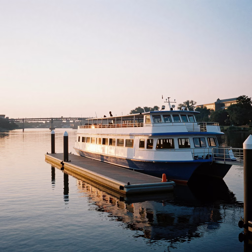 Nashville Tennessee Water Taxi at Floating Dock Just After Sunrise in in Nashville, Tennessee, United States