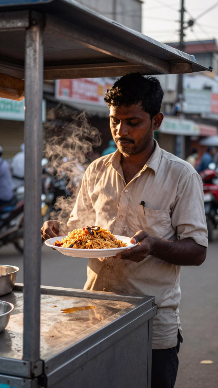Nasi Goreng in Chennai at Honeyed Evening Light in in Chennai, India