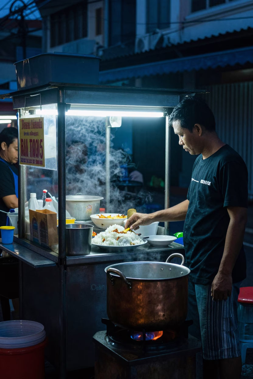 Nasi Lemak in Kuala Lumpur at Sunrise Light in in Kuala Lumpur, Malaysia