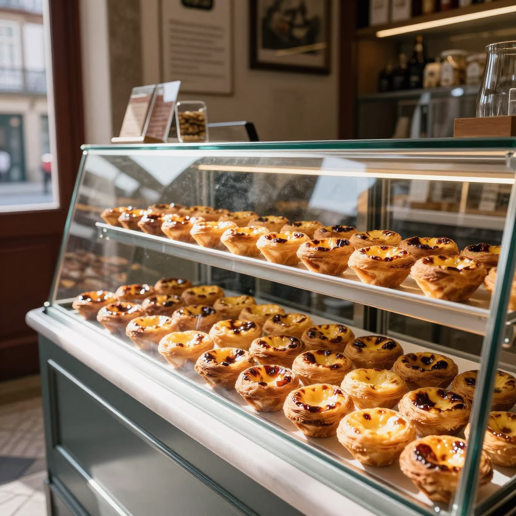 Nata Display in Porto at Bright Midmorning Light in in Porto, Portugal