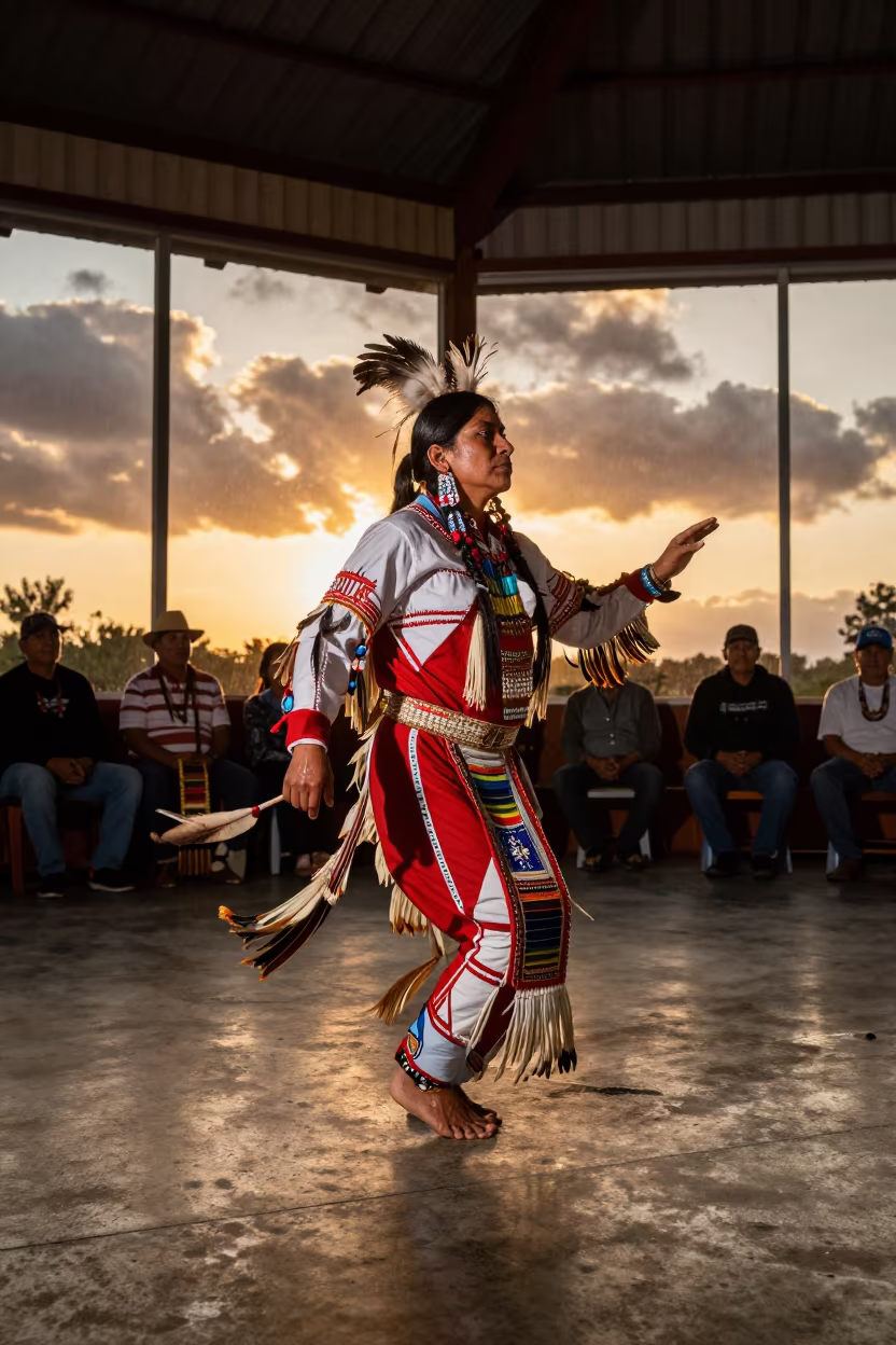 Native American Dancer in Ponce Prayer Hall Sunset in in a prayer hall near Ponce