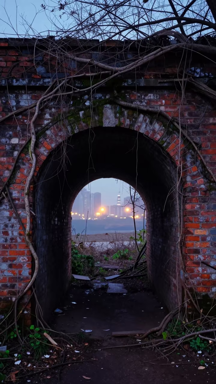 Nature Reclaims Tunnel Brick Roots Zhejiang Fog in in Zhejiang