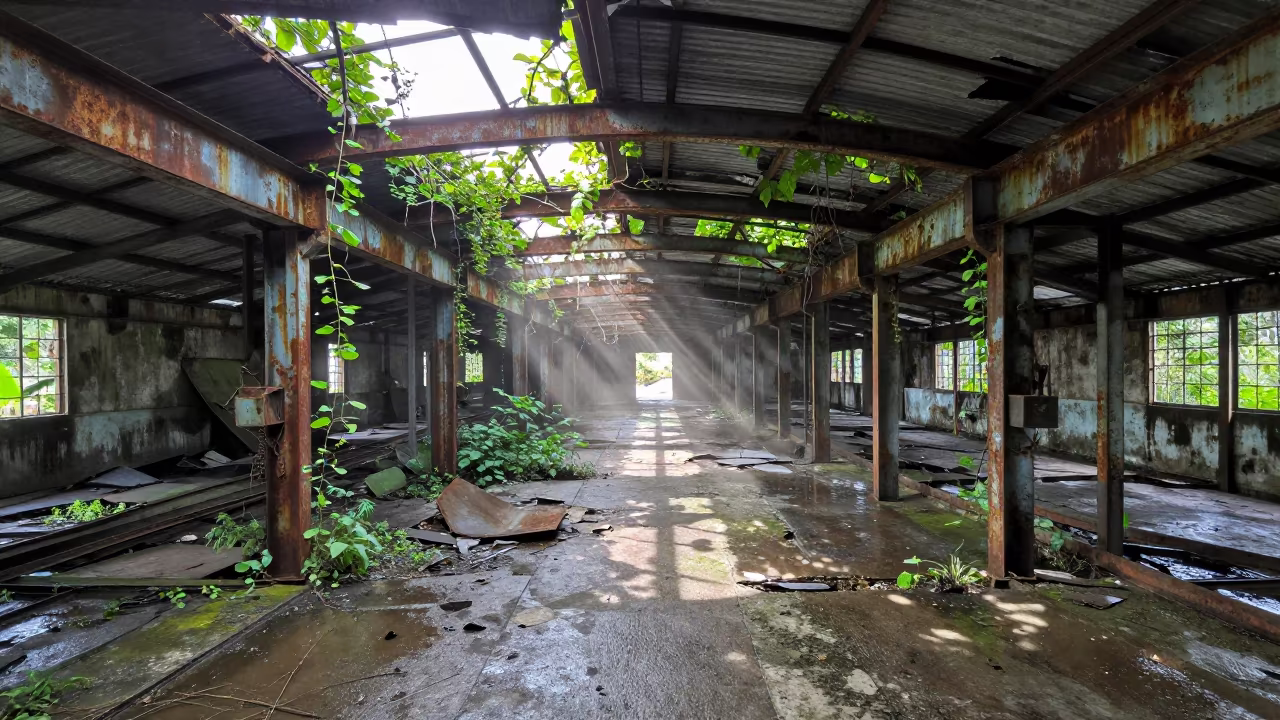 Nature Reclaims Welding Bay Cuttack Factory in in a welding bay near Cuttack