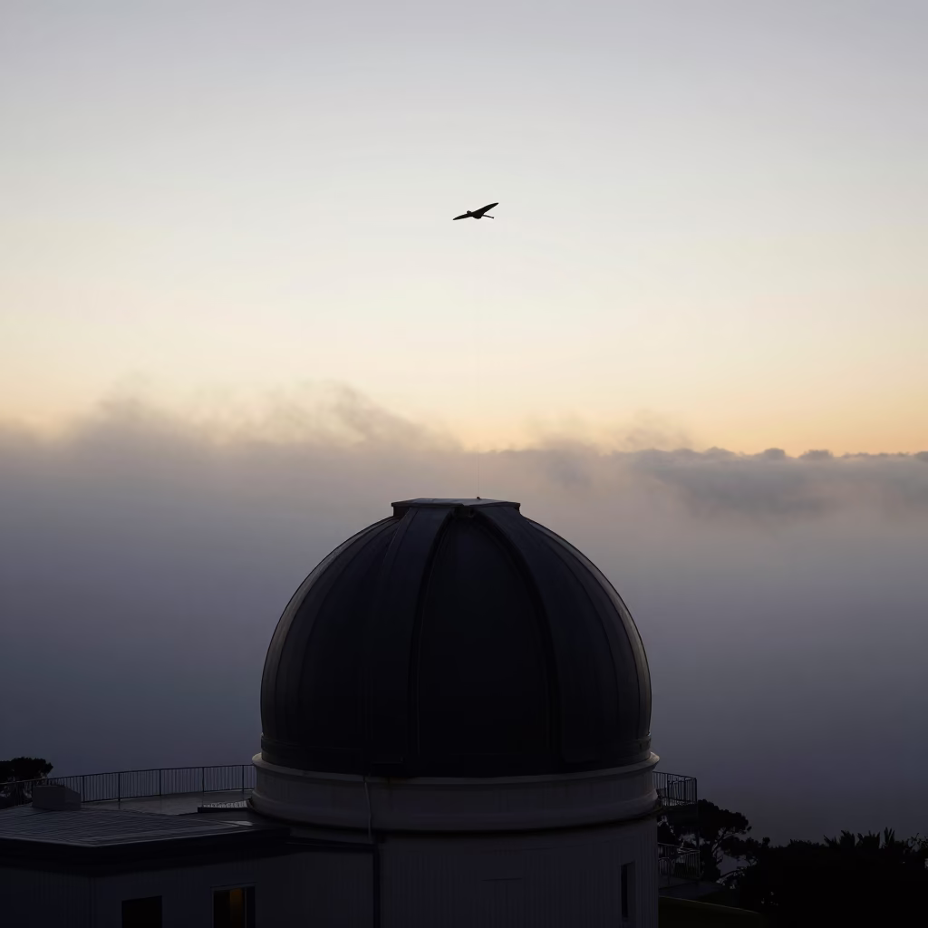 Nautical Dawn at Adelaide Observatory with Glider and Fog in in Adelaide, South Australia, Australia
