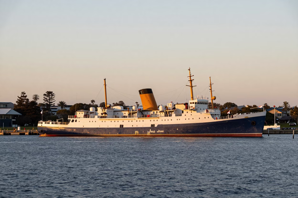 Nautical Dawn at Perth Water with Steamship Harbor Activity in in Perth, Western Australia, Australia