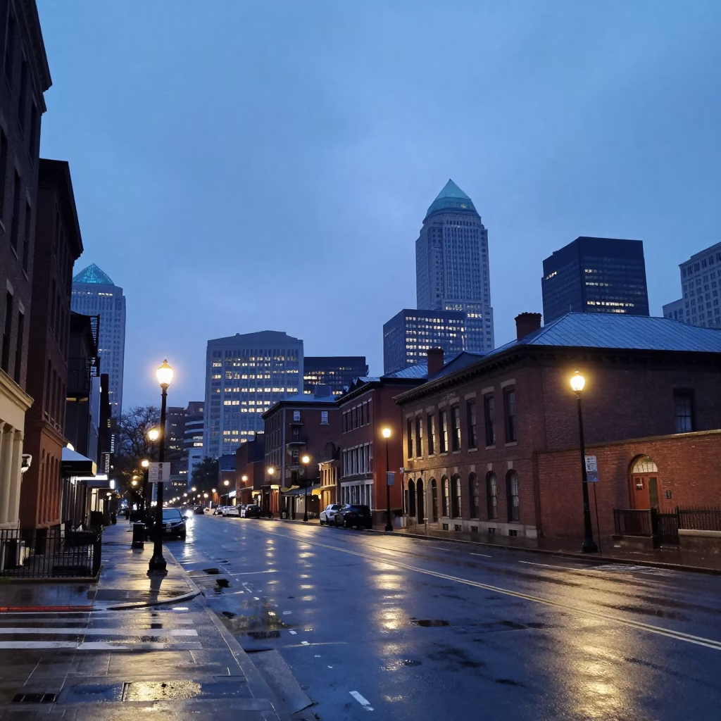 Nautical Dawn Cityscape of Philadelphia Pennsylvania with Historic Architecture and Urban Streets in in Philadelphia, Pennsylvania, United States