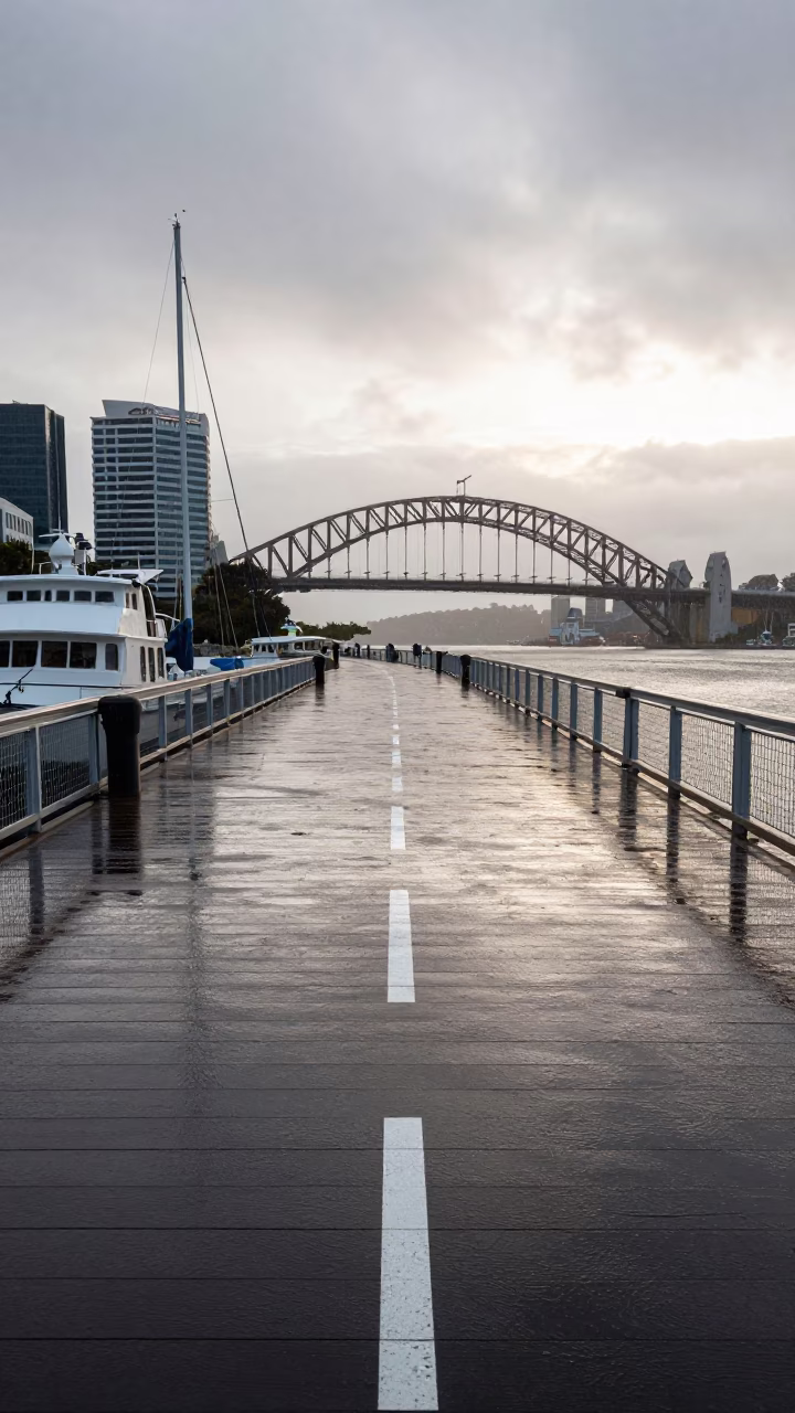 Nautical Dawn Harbor Drizzle and Drawbridge Deck Markings in Hobart Tasmania Australia in in Hobart, Tasmania, Australia