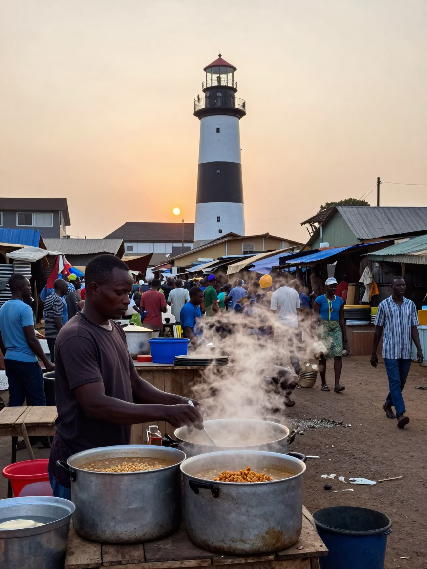 Nautical Dawn in Accra at Nautical Dawn Light in in Accra, Ghana