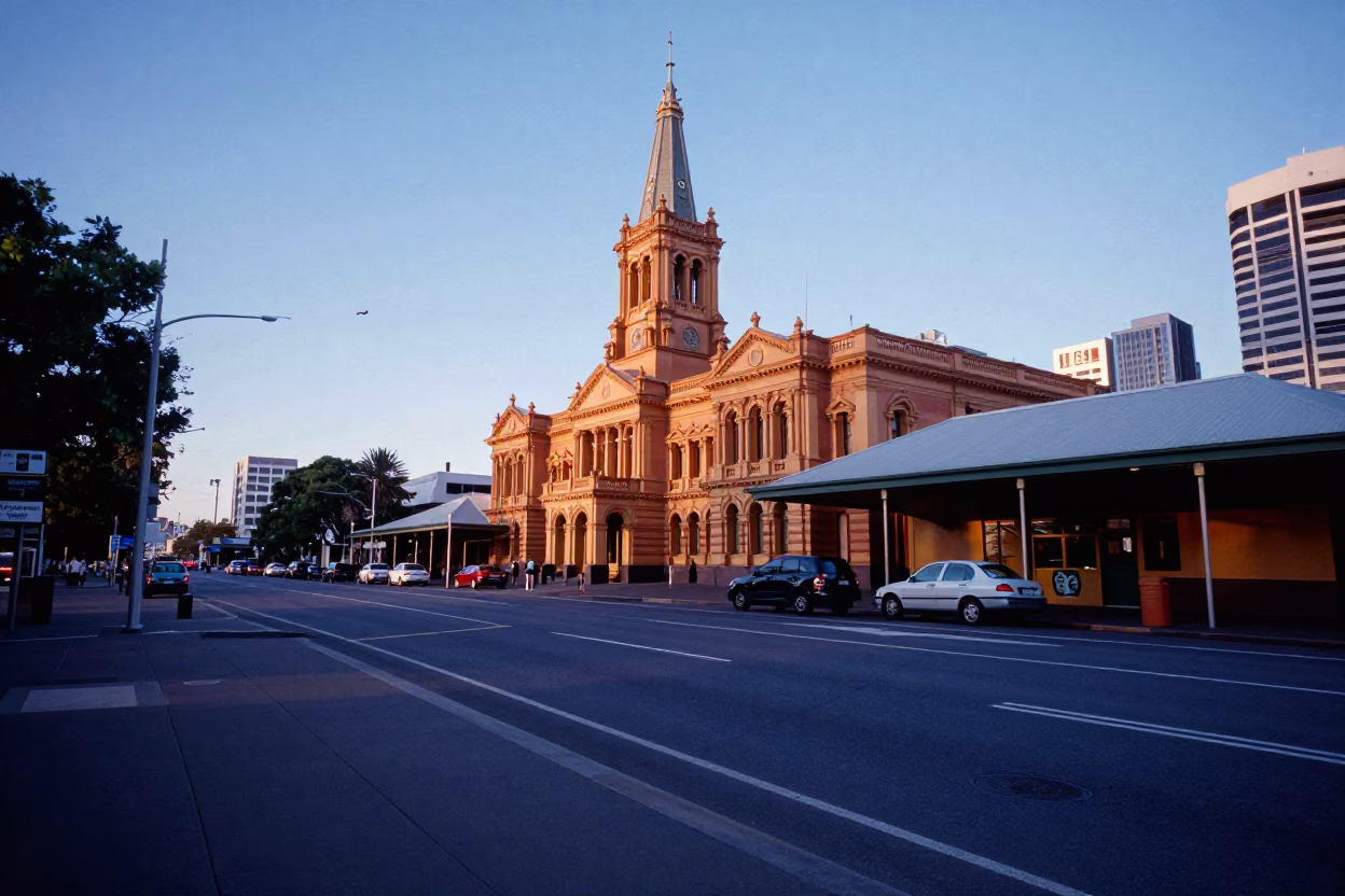 Nautical Dawn in Adelaide South Australia Street Scene with Vintage 1960s Atmosphere in in Adelaide, South Australia, Australia