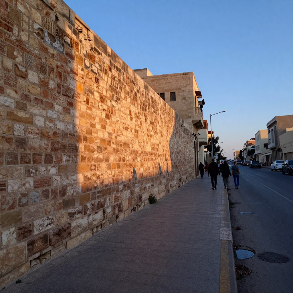 Nautical Dawn in Alexandria Egypt Street Scene with Brick Wall and Ivy in in Alexandria, Egypt