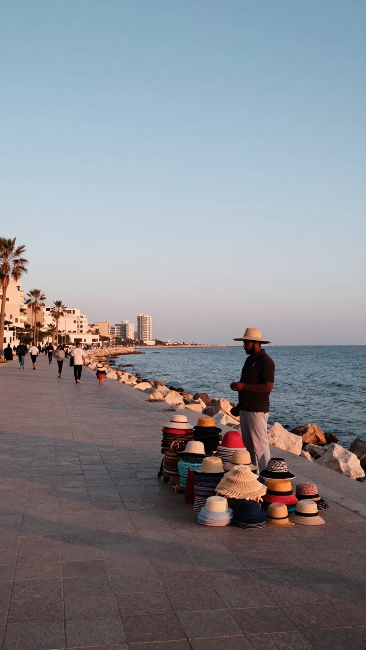 Nautical Dawn in Alexandria Egypt with Sun Hats and Coastal Morning Light in in Alexandria, Egypt
