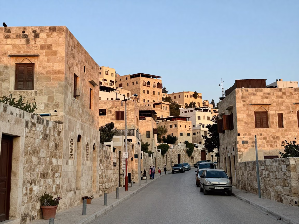 Nautical Dawn in Amman Jordan Stone Architecture and Local Street Life in in Amman, Jordan