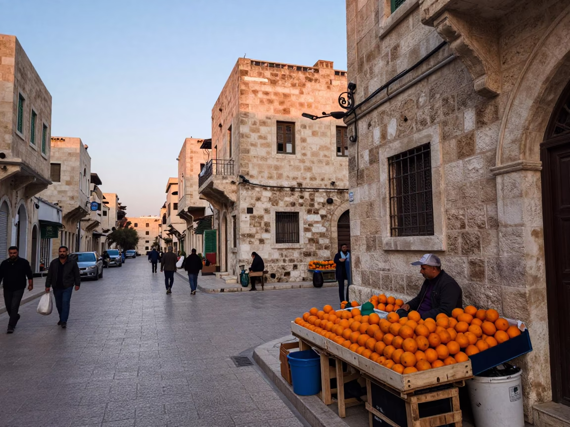 Nautical Dawn in Amman Jordan Street Scene with Oranges and Local Market Life in in Amman, Jordan