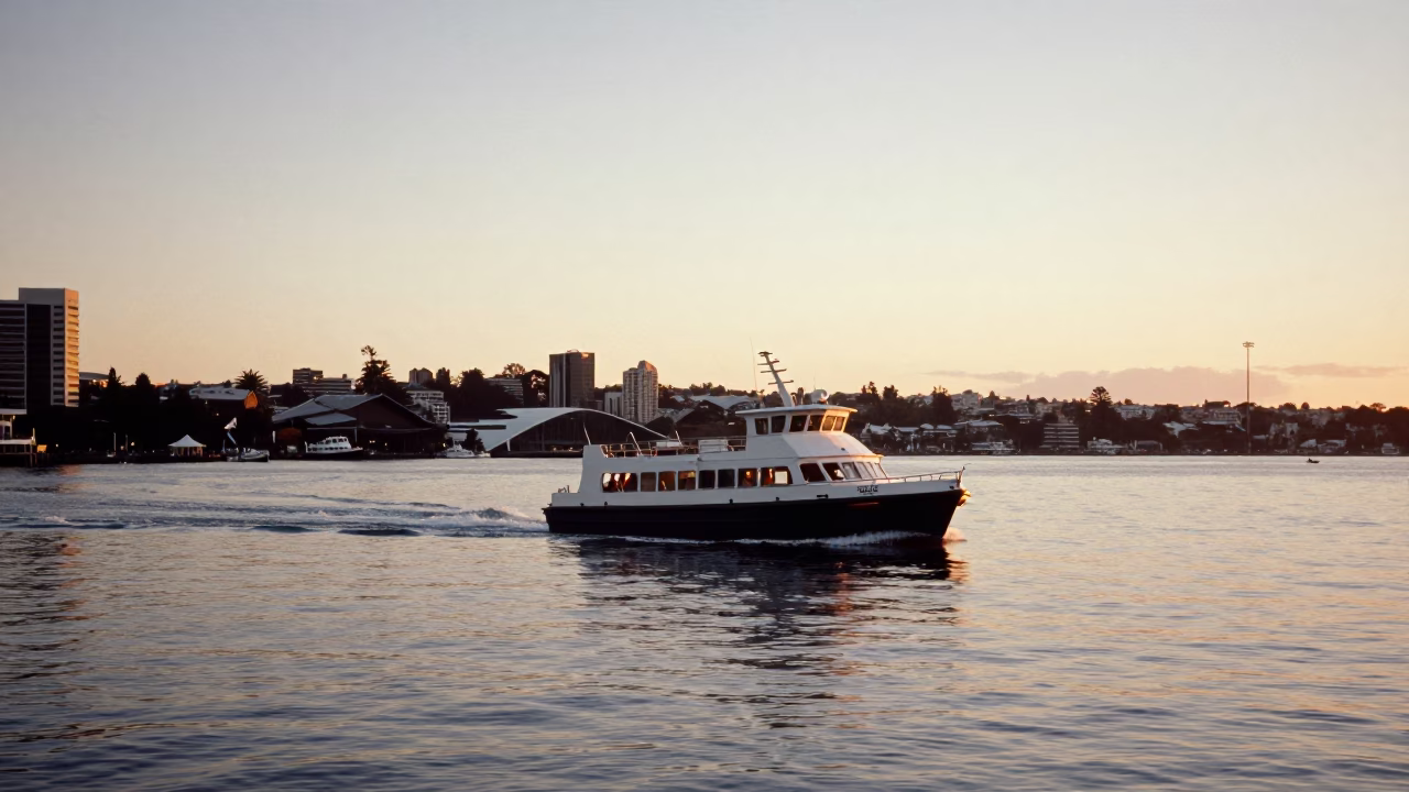 Nautical Dawn in Auckland New Zealand Water Taxi Navigating Harbor Waters in in Auckland, New Zealand