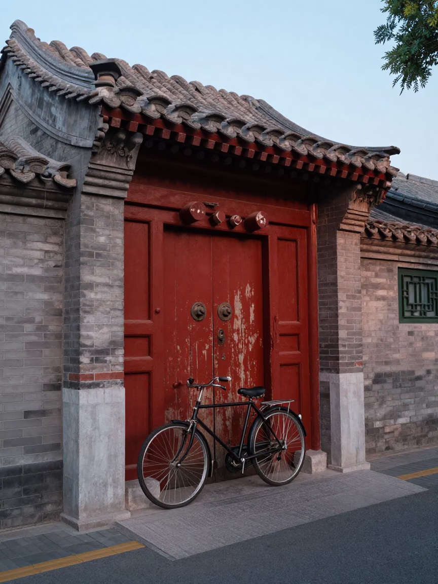 Nautical Dawn in Beijing China Street Scene with Vintage 1980s Aesthetic and Local Life in in Beijing, China