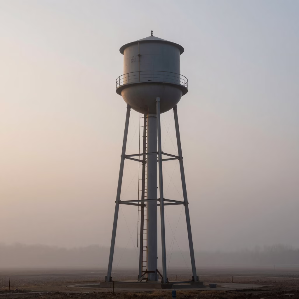 Nautical Dawn in Beijing China with Water Tower Ladder in Mist in in Beijing, China
