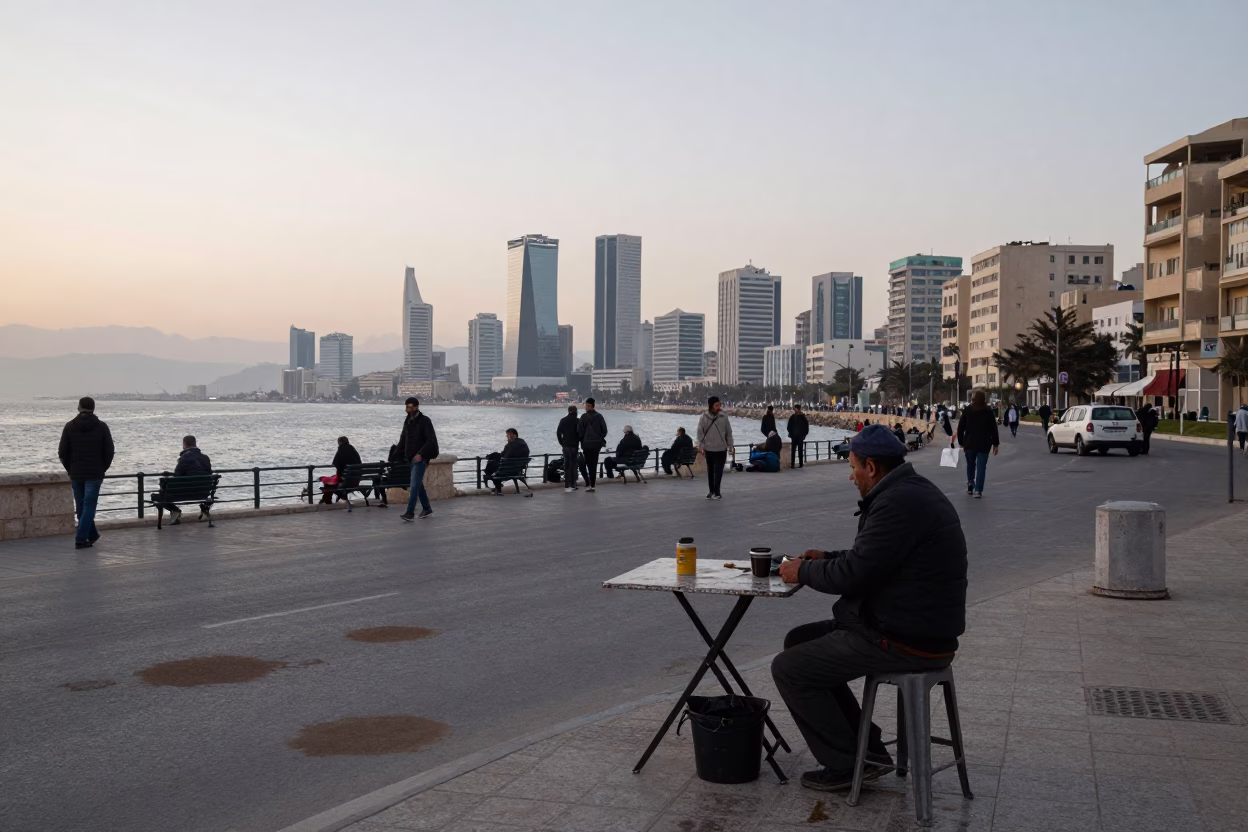 Nautical Dawn in Beirut Lebanon Street Scene with Tea Stains and Table Fan in in Beirut, Lebanon