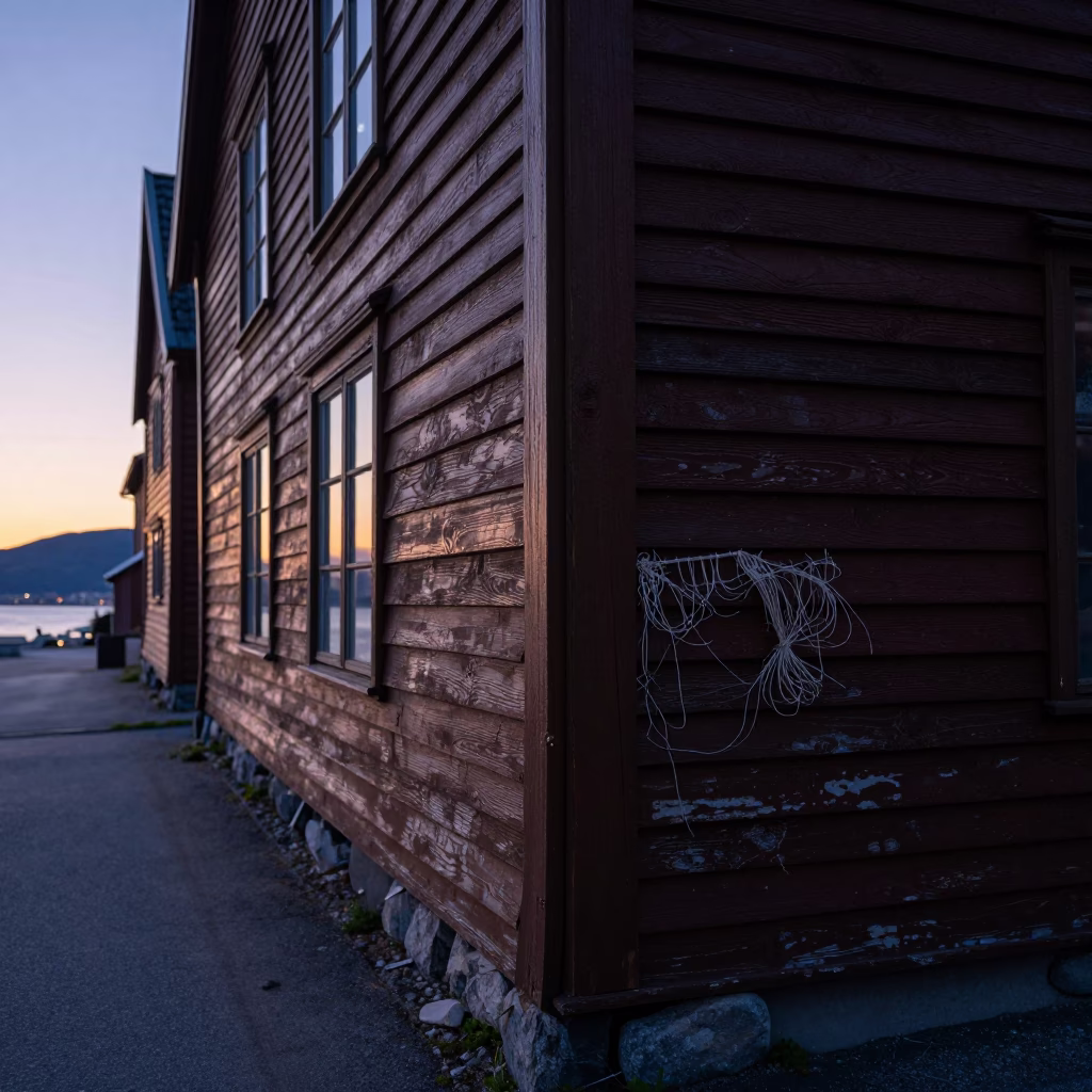 Nautical Dawn in Bergen Norway with Twine Fibers on Weathered Wall in in Bergen, Norway