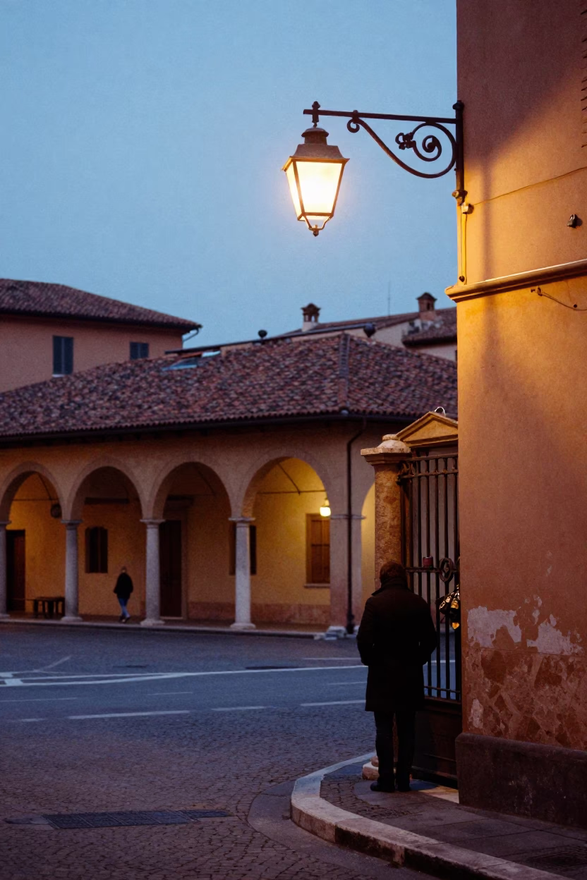 Nautical Dawn in Bologna Italy Street Scene with Lantern and Padlock in in Bologna, Italy