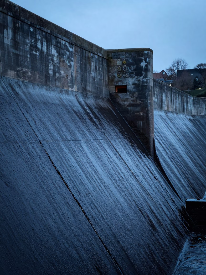 Nautical Dawn in Bristol UK with Dripping Concrete Dam Inspection Gallery in in Bristol, United Kingdom