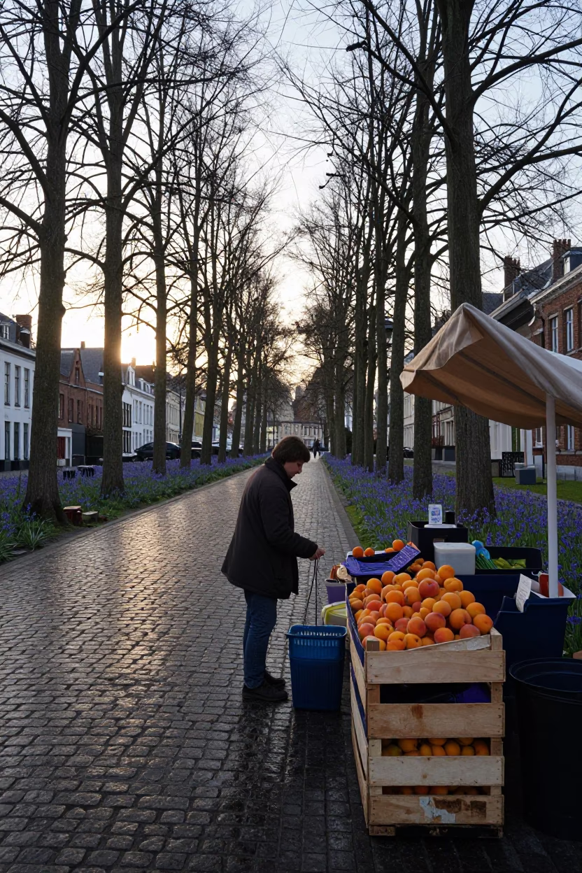 Nautical Dawn in Brussels Belgium Street Scene with Bluebell Woodland Inspiration in in Brussels, Belgium