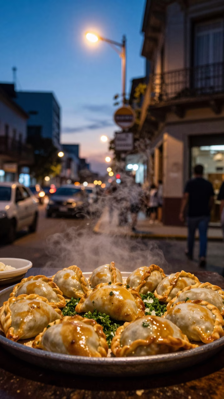 Nautical Dawn in Buenos Aires Street Scene with Chimichurri Empanadas and Local Interaction in in Buenos Aires, Argentina