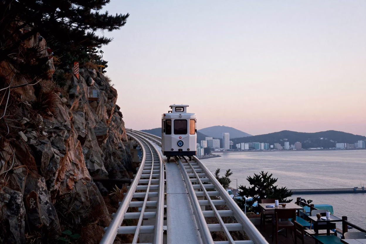 Nautical Dawn in Busan South Korea with Funicular Railway and Cliffside Dining in in Busan, South Korea