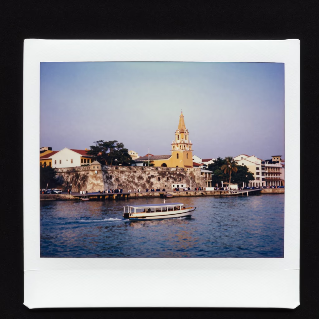 Nautical Dawn in Cartagena Colombia Water Taxi and Rooftop Water Tower in in Cartagena, Colombia