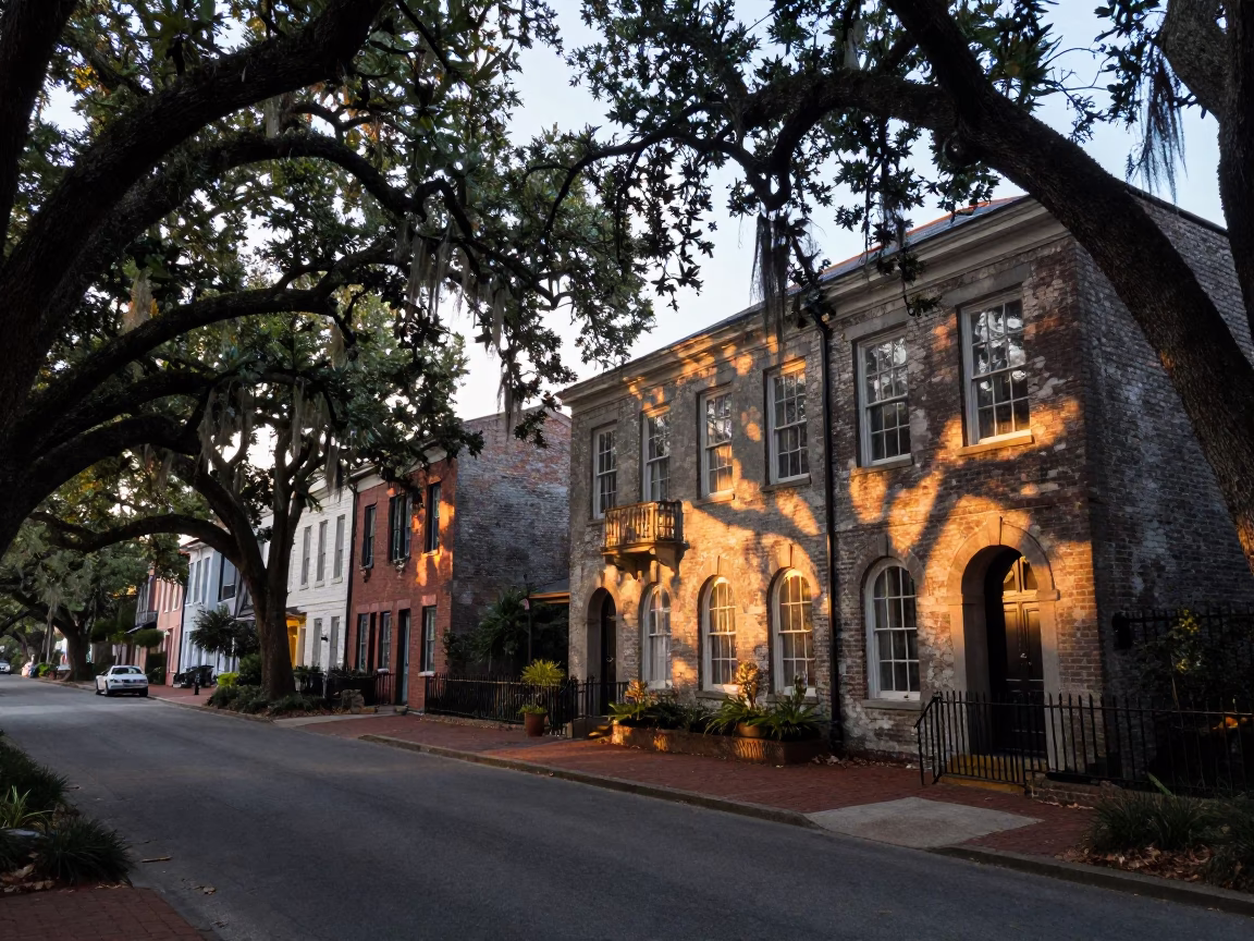 Nautical Dawn in Charleston South Carolina Historic District Street Scene in in Charleston, South Carolina, United States