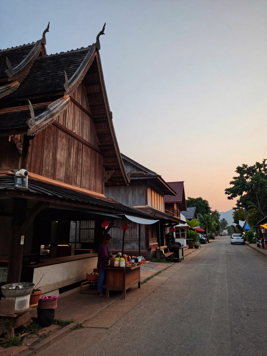 Nautical Dawn in Chiang Mai Thailand Street Scene with Traditional Lanna Architecture in in Chiang Mai, Thailand
