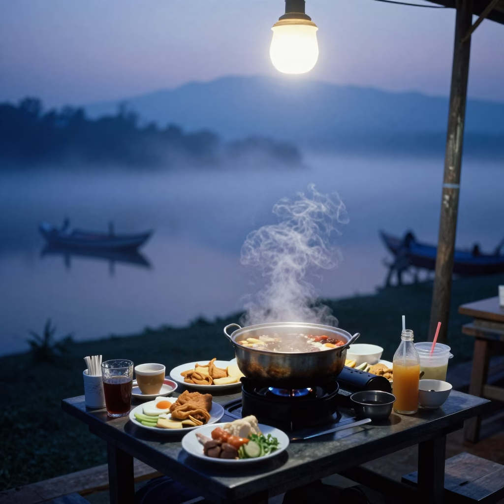 Nautical Dawn in Chiang Mai Thailand with Local Breakfast Scene in in Chiang Mai, Thailand