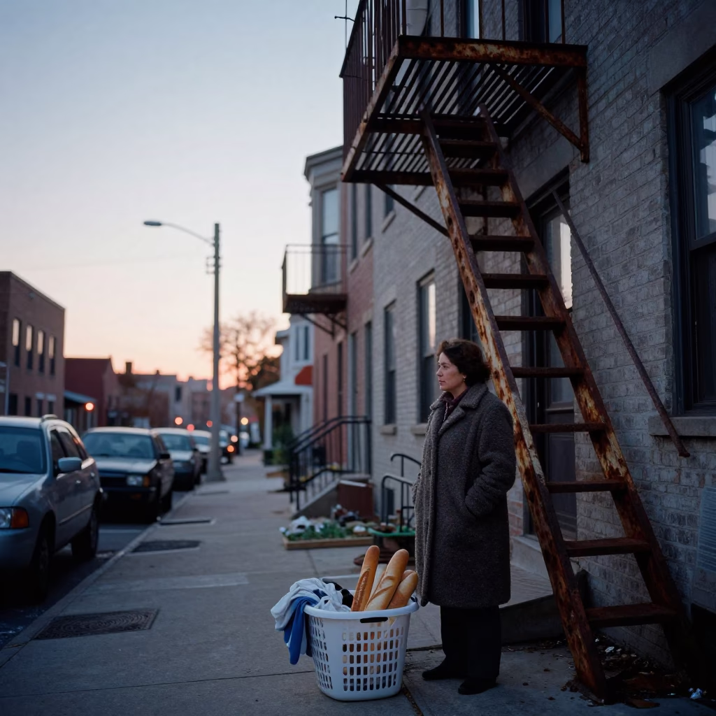 Nautical Dawn in Chicago Illinois with Laundry Basket and Bread Loaves in in Chicago, Illinois, United States