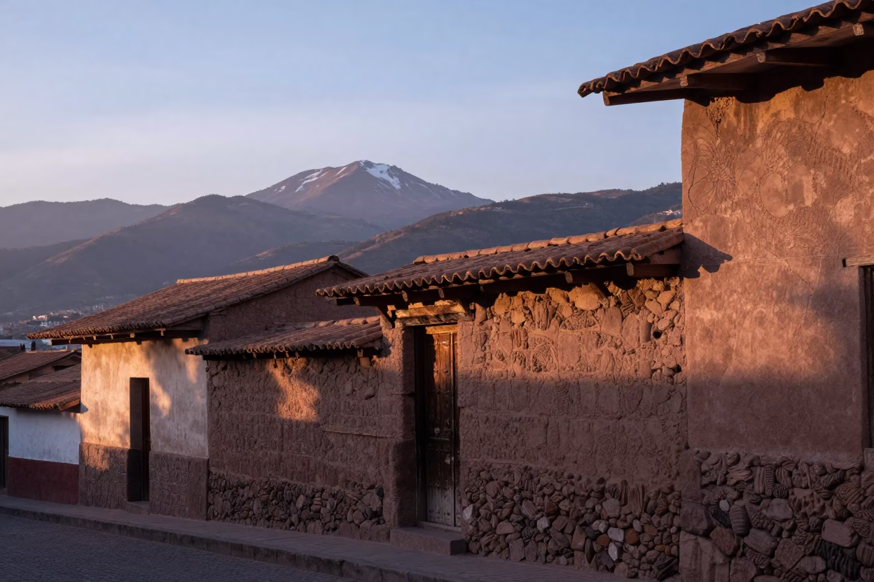 Nautical Dawn in Cusco Peru Adobe Walls and Morning Light in in Cusco, Peru