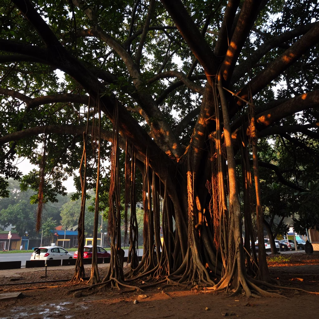 Nautical Dawn in Delhi India Banyan Grove Roots and Street Life in in Delhi, India