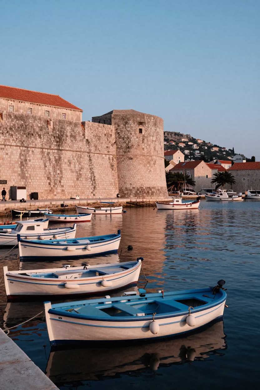Nautical Dawn in Dubrovnik Croatia Fishing Boats and Harbor Life in in Dubrovnik, Croatia