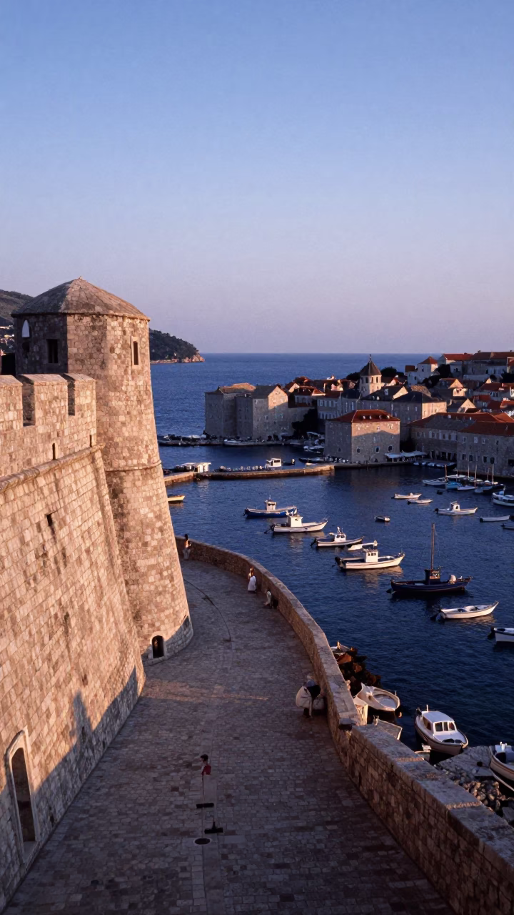 Nautical Dawn in Dubrovnik Croatia Stone Walls and Harbor Life in in Dubrovnik, Croatia