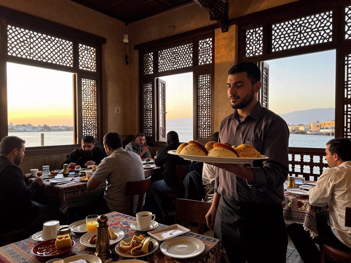 Nautical Dawn in Fez Morocco Traditional Breakfast at Local Cafe in in Fez, Morocco