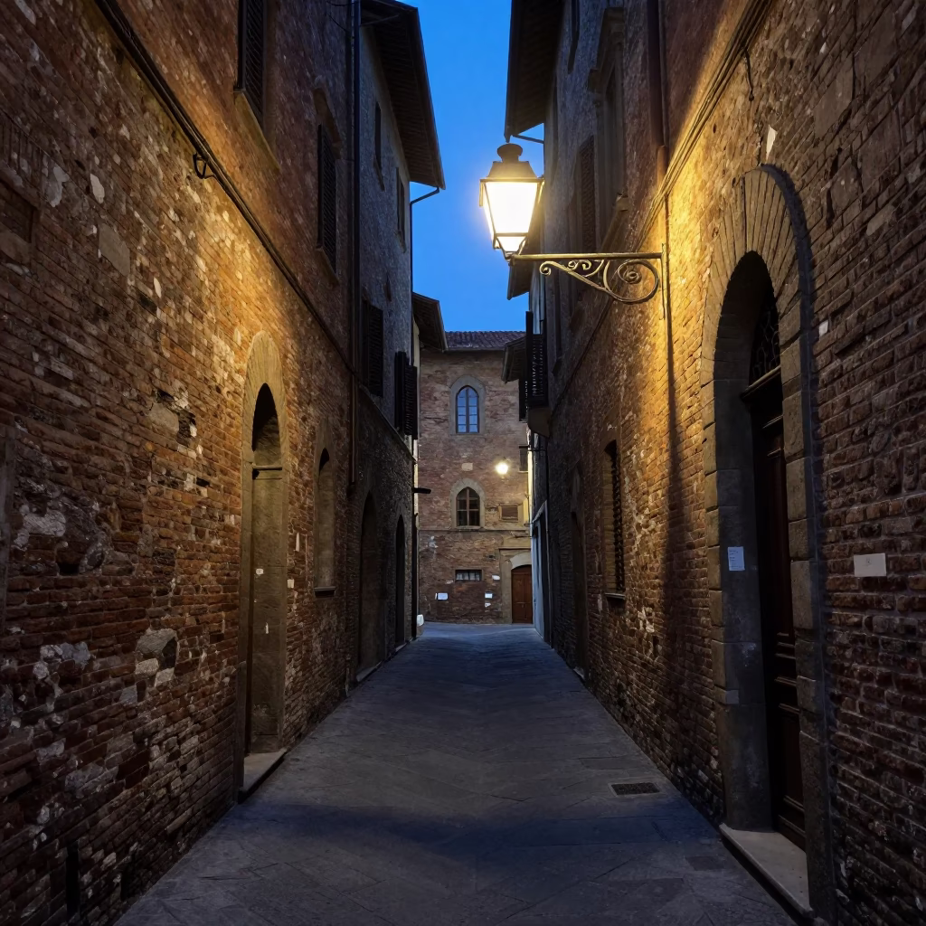 Nautical Dawn in Florence Italy Lantern Alley and Old Town Streets in in Florence, Italy