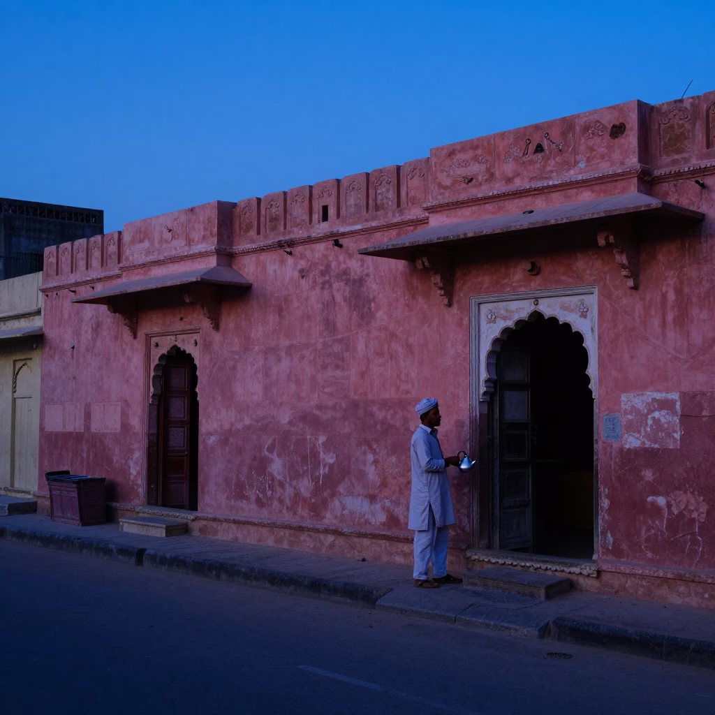 Nautical Dawn in Jaipur India Street Scene with Watering Jug and Morning Light in in Jaipur, India