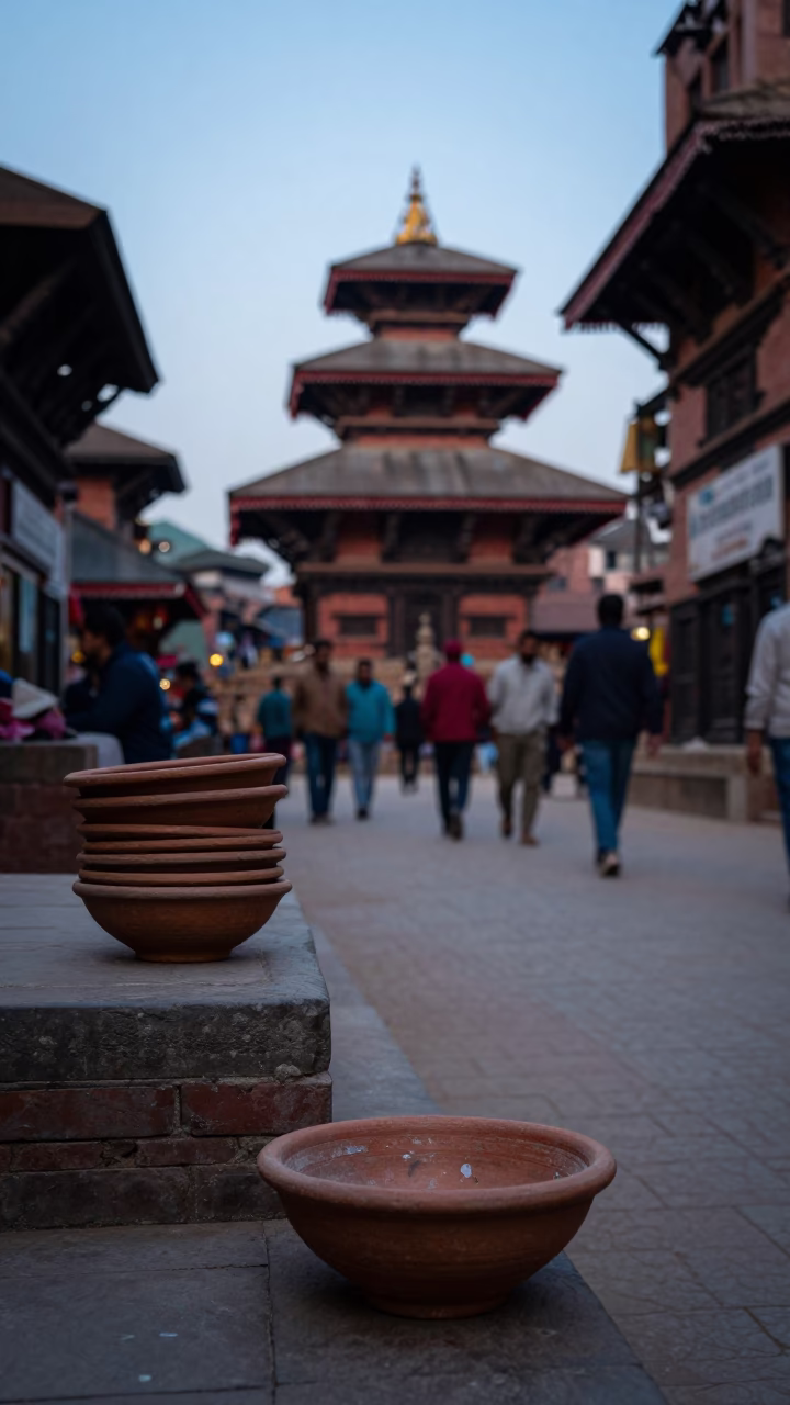 Nautical Dawn in Kathmandu Nepal Street Scene with Local Details in in Kathmandu, Nepal