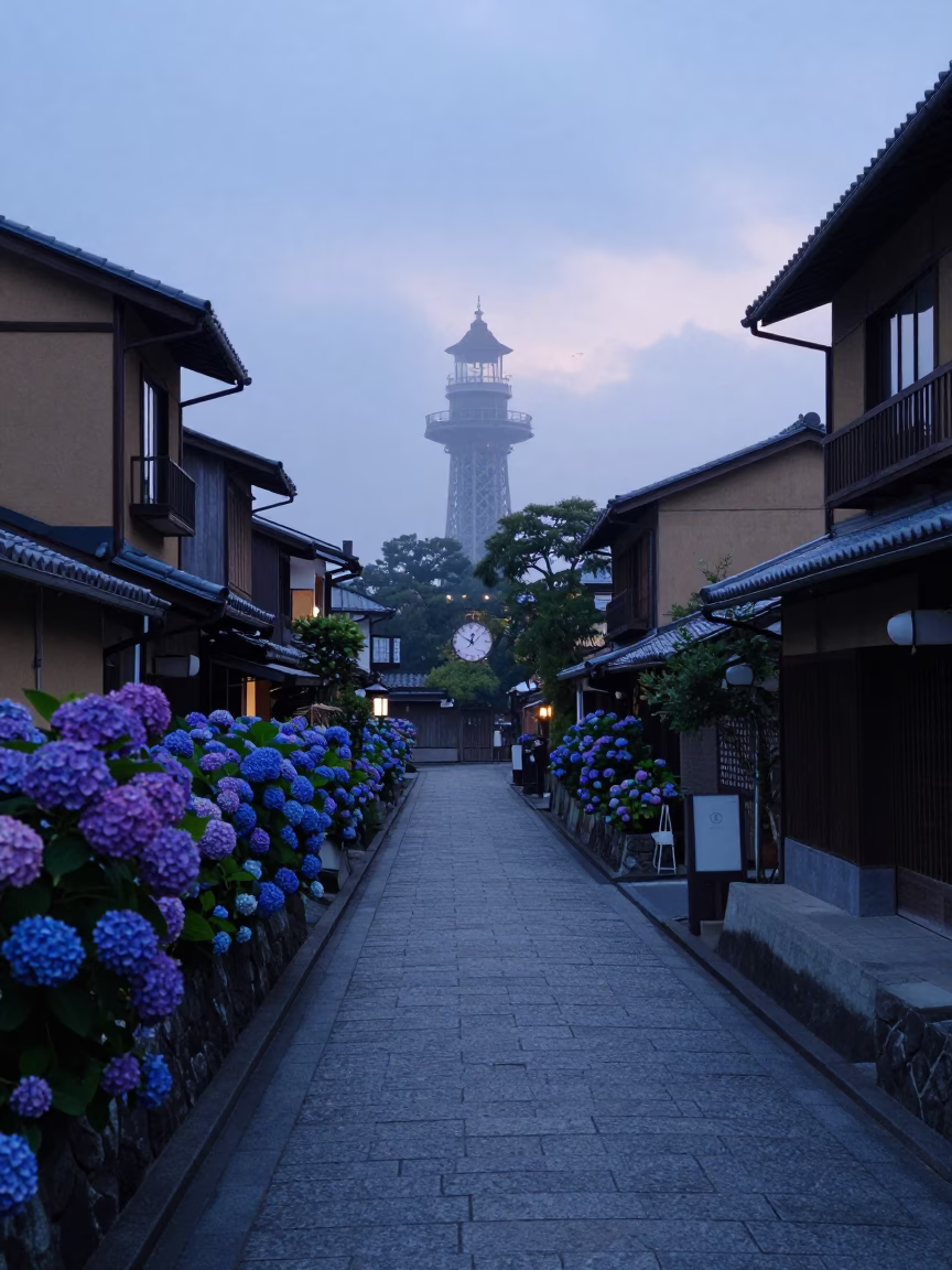 Nautical Dawn in Kyoto at Nautical Dawn Light in in Kyoto, Japan