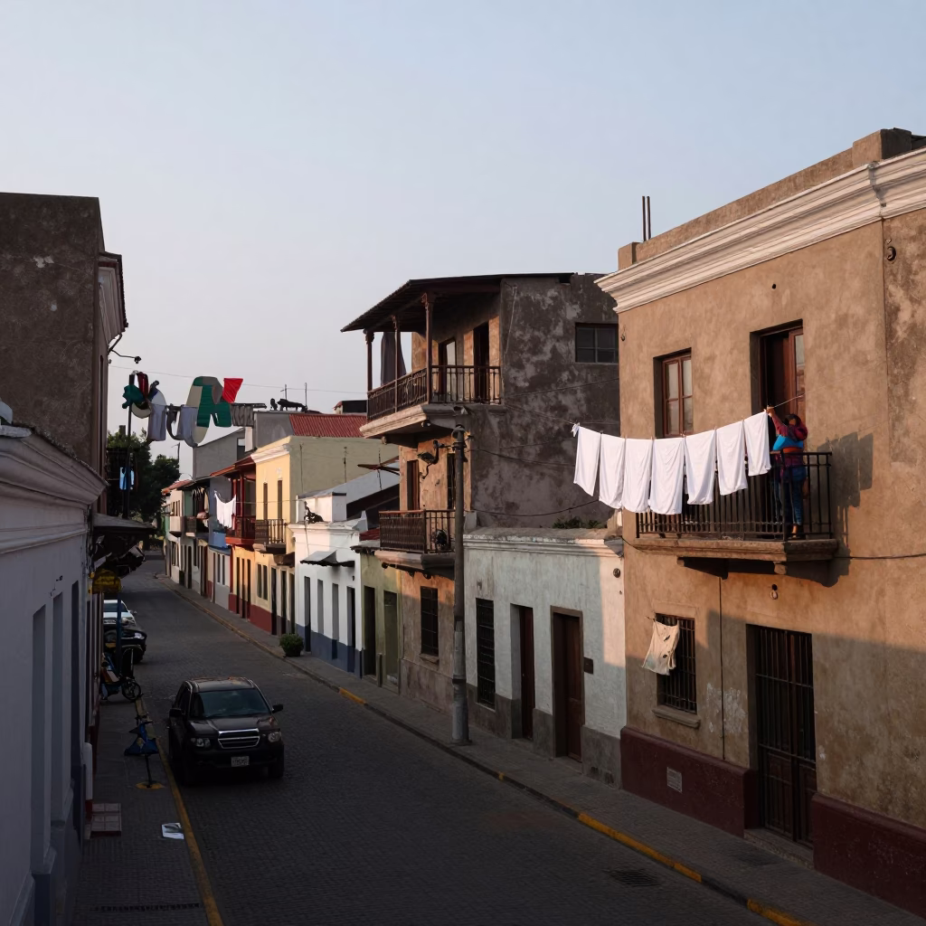 Nautical Dawn in Lima Peru Street Scene with Laundry and Urban Details in in Lima, Peru