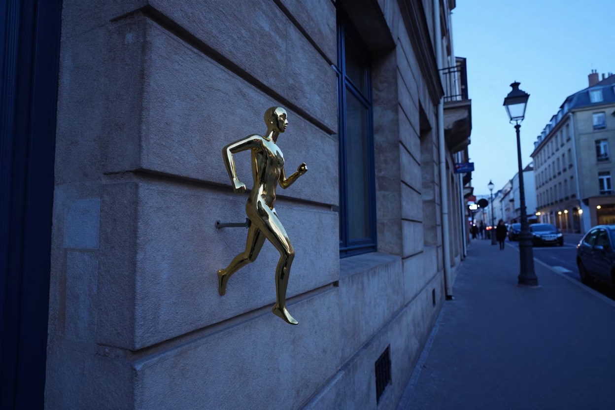 Nautical Dawn in Lyon France Street Scene with Brass Fixture and Tunnel Wall in in Lyon, France