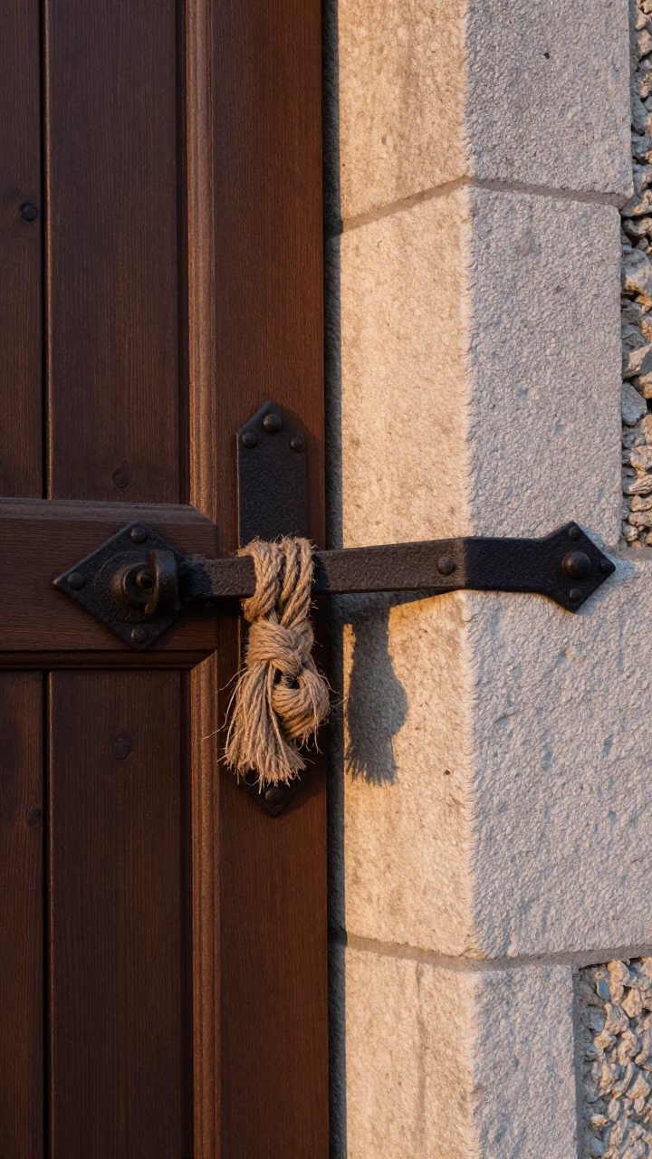 Nautical Dawn in Lyon France with Iron Deadbolt and Twine Fibers on Latch in in Lyon, France