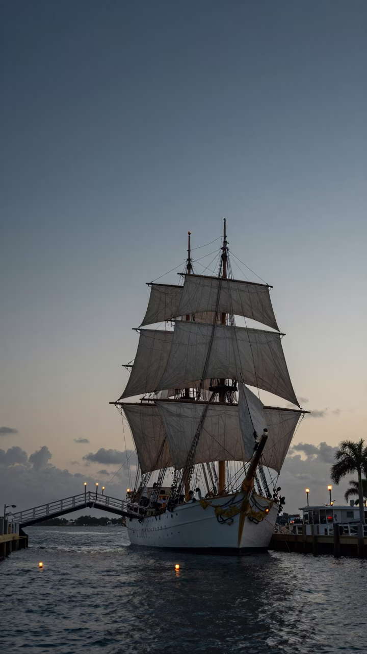 Nautical Dawn in Miami Florida with Taper Candles and Drawbridge Raising in in Miami, Florida, United States