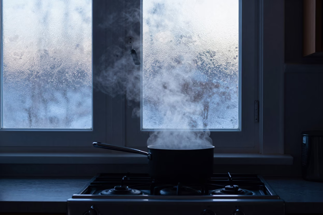 Nautical Dawn in Montreal Kitchen with Steam and Iron Deadbolt in in Montreal, Quebec, Canada