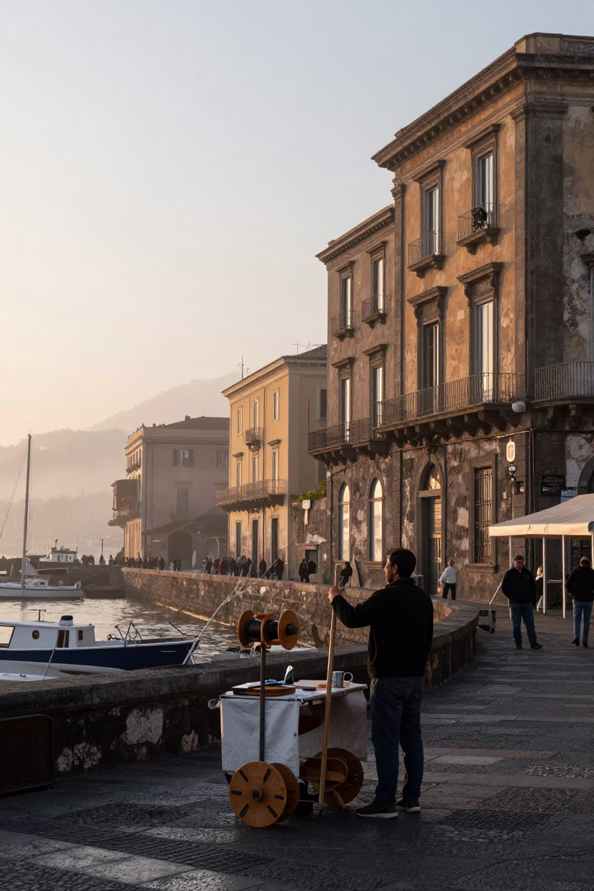 Nautical Dawn in Naples Italy Street Scene with Kite Reel in in Naples, Italy