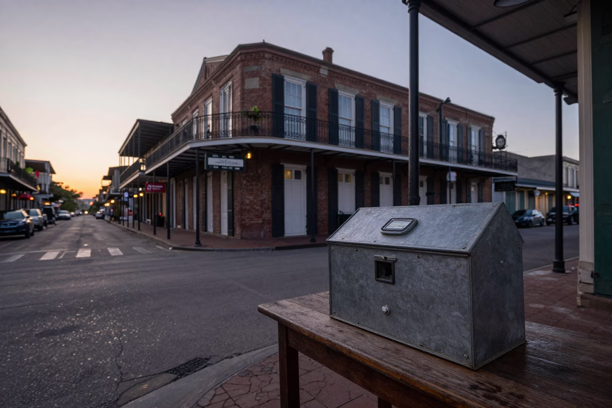 Nautical Dawn in New Orleans Louisiana Street Scene with Local Commerce in in New Orleans, Louisiana, United States