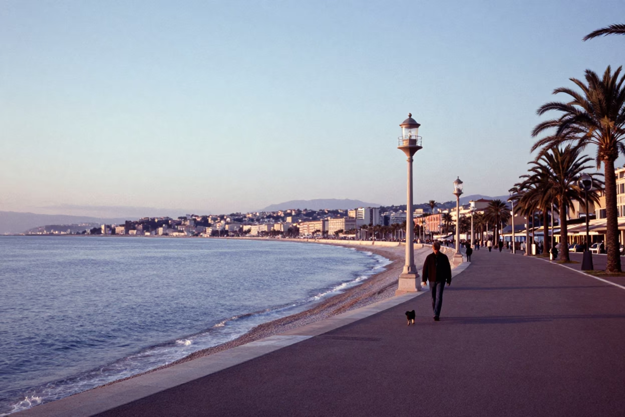 Nautical Dawn in Nice France Coastal Light and Street Life in in Nice, France