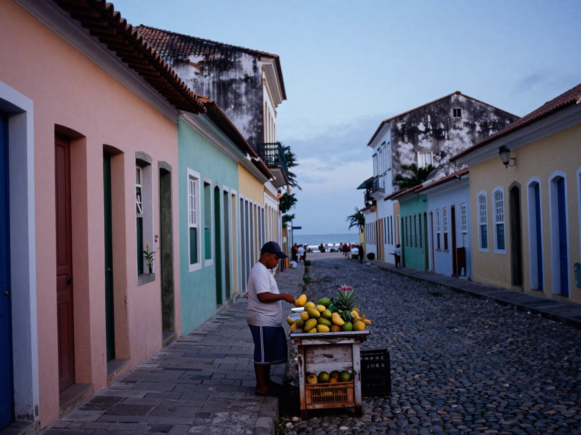 Nautical Dawn in Salvador Brazil Coastal Street Scene with Local Life in in Salvador, Brazil